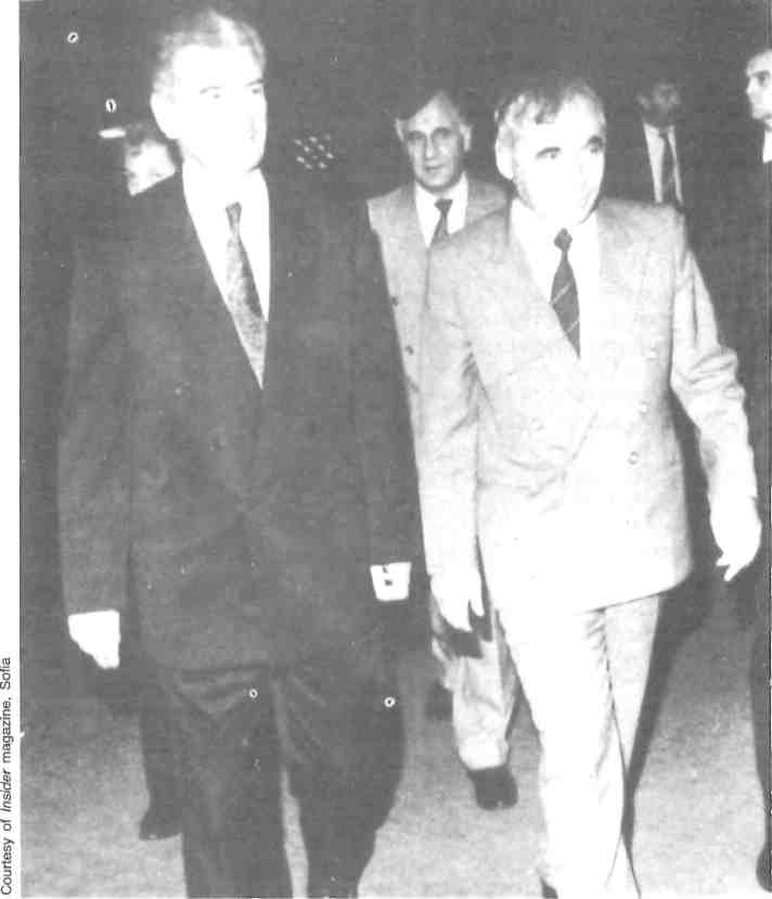 President Kiro Gligorov of FYROM (left) with his Bulgarian host, President Zhefyu Zhelev, during a private visit to Sofia 